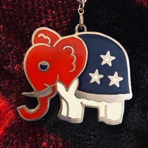 Vintage Large Gold-tone Elephant Red, White & Blue American Pendant Necklace